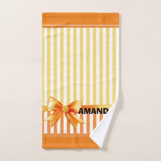 Gele en oranje streep, gepersonaliseerd lint bad handdoek (Handdoek)