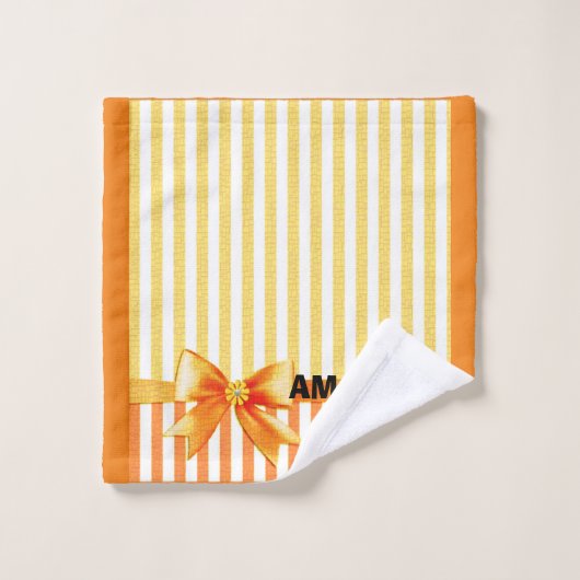 Gele en oranje streep, gepersonaliseerd lint bad handdoek (Wasdoekje)