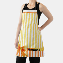 Gele en oranje streep, gepersonaliseerd lint schort