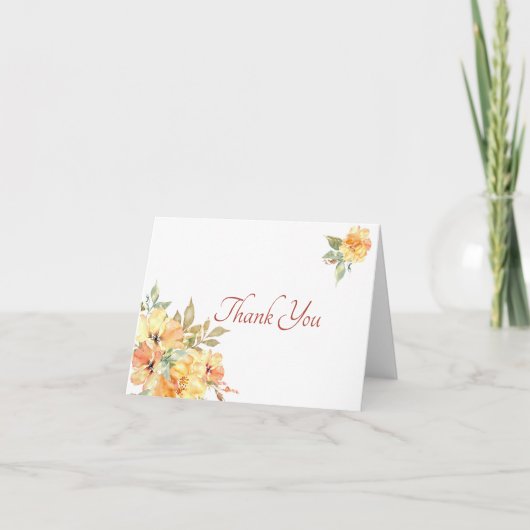 Gele en oranje waterverf floral Dank u wel! Bedankkaart (Voorkant)