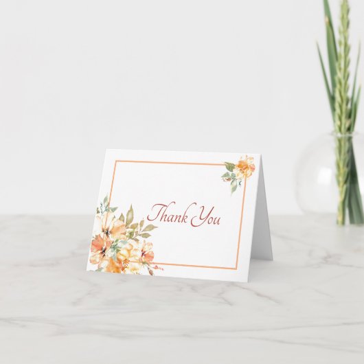 Gele en oranje waterverf floral Dank u wel! Bedankkaart (Voorkant)