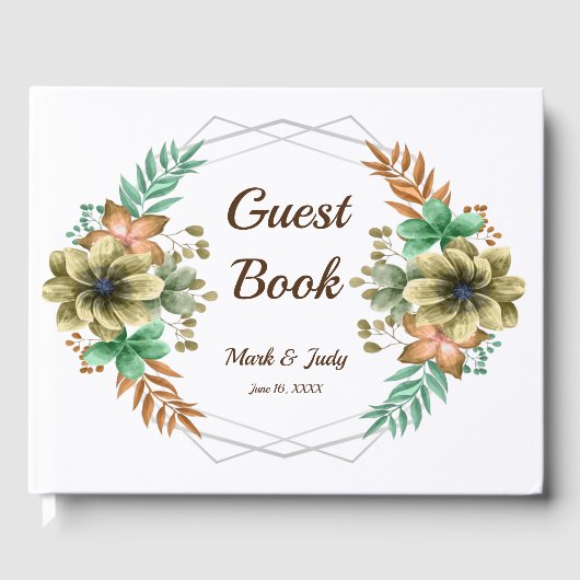Gele en Oranje Waterverf Floral Wedding Gastenboek (Voorkant)