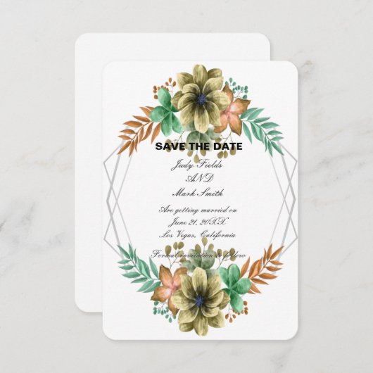 Gele en Oranje Waterverf - Slaat de datum op Aankondiging (Voorkant / Achterkant)