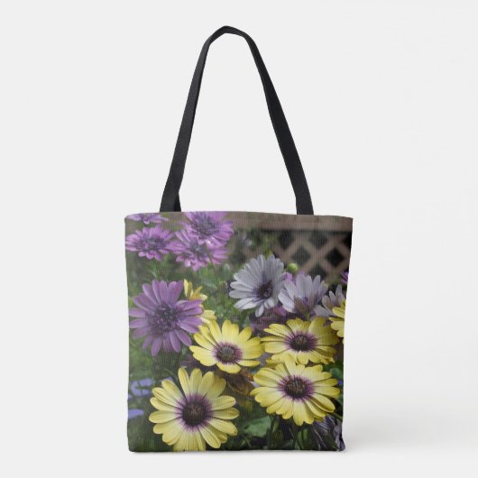 Gele en Paarse Afrikaanse Daisies Tote Bag (Achterkant)
