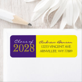 Gele en paarse afstudeerlabels voor retouradres etiket