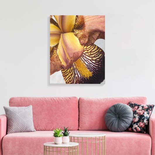 Gele en paarse baardiris bloemstuk canvas afdruk (Insitu (Woonkamer))