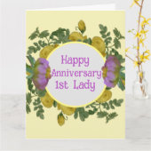 Gele en paarse bloemen 1e dame Jubileum Kaart (Gele Bloem)