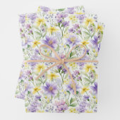 Gele en paarse bloemen Botanische Print Inpakpapier Vel (In situ)
