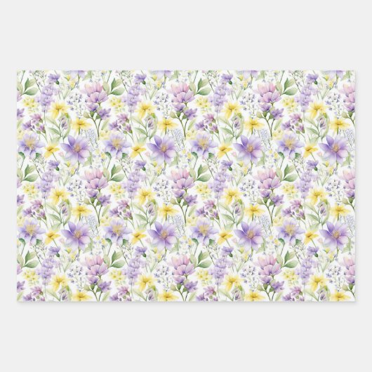 Gele en paarse bloemen Botanische Print Inpakpapier Vel (Voorkant)