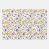 Gele en Paarse Daisy-achtige Bloemen Print Inpakpapier Vel (Voorkant)