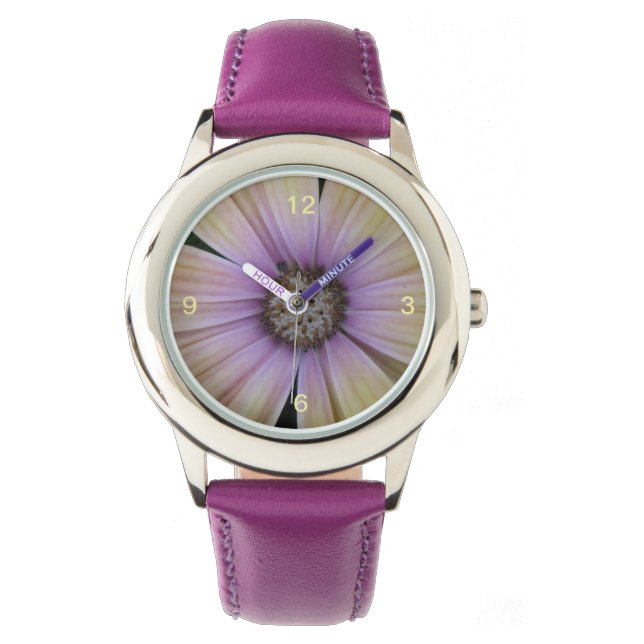 Gele en Paarse Daisy Flower Horloge (Voorkant)