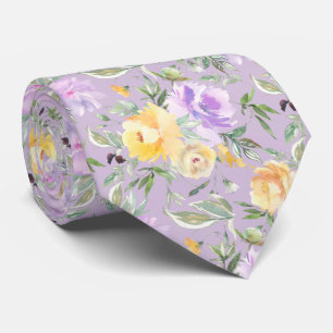 Gele en paarse lavendel waterverfrozen bloemig stropdas