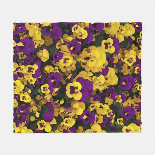 Gele en Paarse Pansies Fleece Deken (Voorkant (Horizontaal))