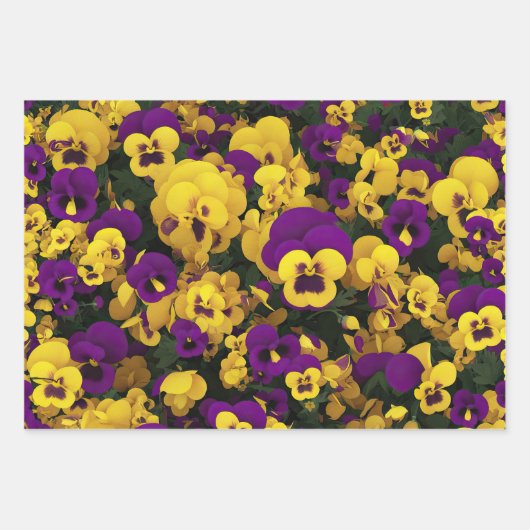 Gele en Paarse Pansies Inpakpapier Vel (Voorkant)
