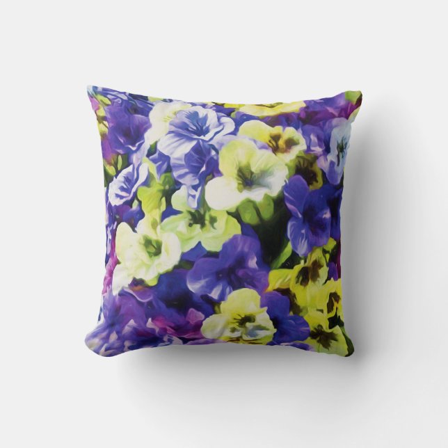 Gele en Paarse Pansies Kussen (Voorkant)