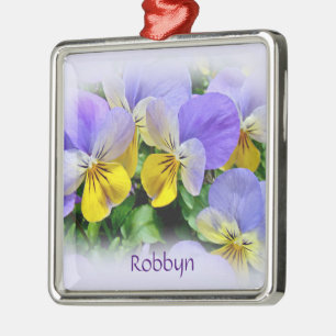 Gele en Paarse Pansies Metalen Ornament