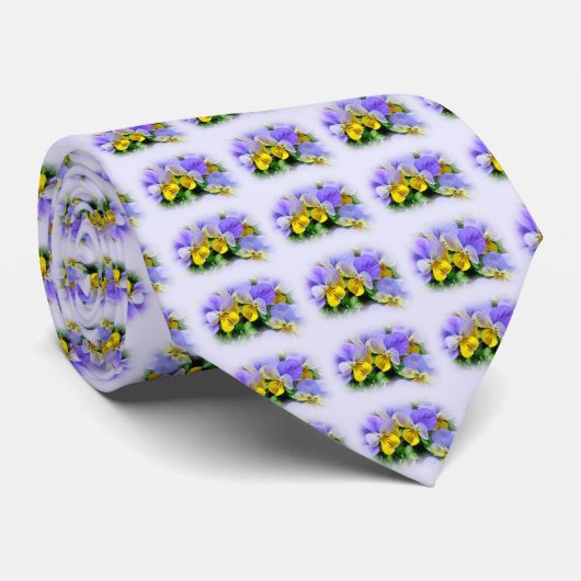 Gele en Paarse Pansies Stropdas (Opgerold)