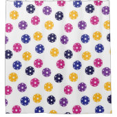 💛 Gele en 💜 paarse pickleballen op wit Douchegordijn (Voorkant)