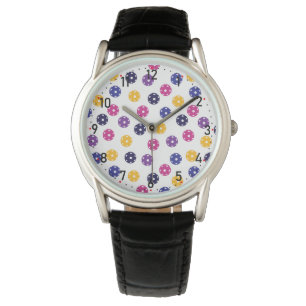 💛 Gele en 💜 paarse pickleballen op witte hor Horloge