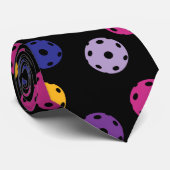💛 Gele en 💜 paarse pickleballetjes op zwart Stropdas (Opgerold)