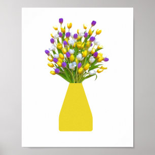 Gele en Paarse Tulpen in een Gele Vaas Poster