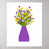 Gele en Paarse Tulpen in een paarse vaas
