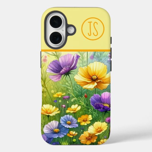 Gele en Paarse Wildflowers Monogrammed Case-Mate iPhone Case (Achterkant)
