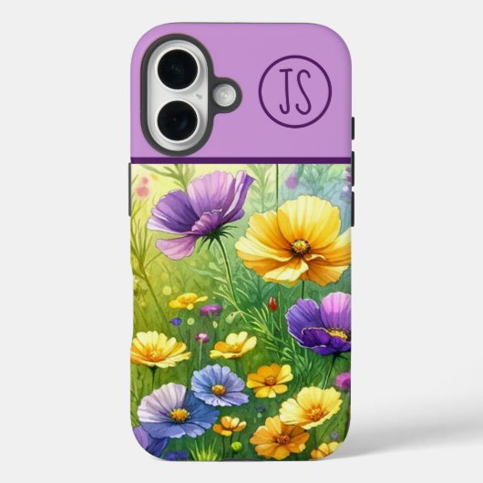 Gele en Paarse Wildflowers Monogrammed Case-Mate iPhone Case (Achterkant)