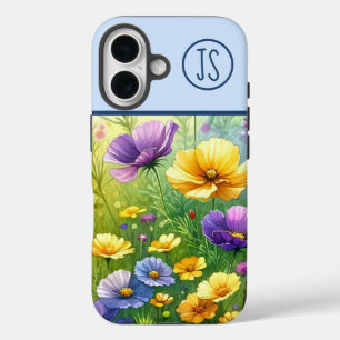 Gele en Paarse Wildflowers Monogrammed iPhone 16 Hoesje