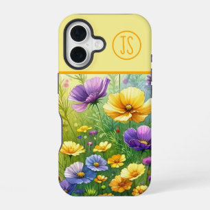 Gele en Paarse Wildflowers Monogrammed iPhone 16 Hoesje