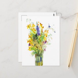 Gele en paarse zomerse wilde bloem waterverf briefkaart