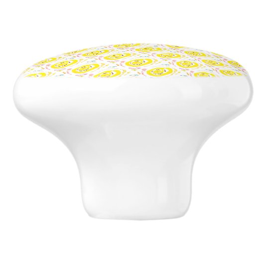 GELE EN PASTELROZE PATRONEN KERAMISCHE KNOP (Zijkant)