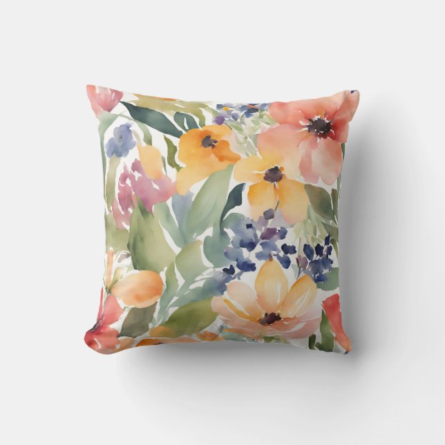Gele en perzikbloemen  kussen (Voorkant)