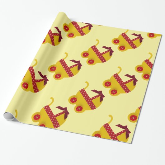 Gele en rode baby cadeaupapier (Uitgerold)