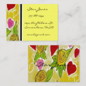 Gele en rode bloemen en harten visitekaartje (Voorkant / Achterkant)