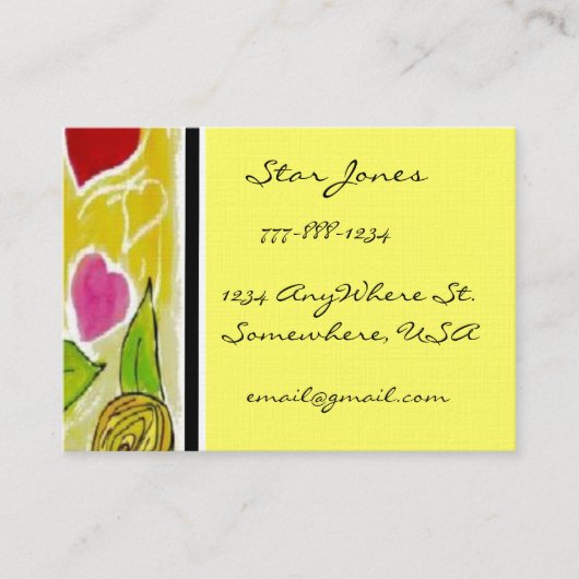 Gele en rode bloemen en harten visitekaartje (Voorkant)