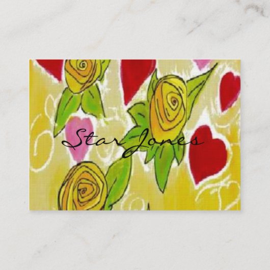 Gele en rode bloemen en harten visitekaartje (Achterkant)