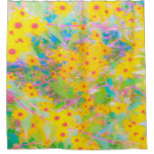  Gele en Rode Bloemen met Turquoise Douchegordijn (Voorkant)