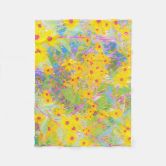 Gele en Rode Bloemen met Turquoise Fleece Deken (Voorkant)