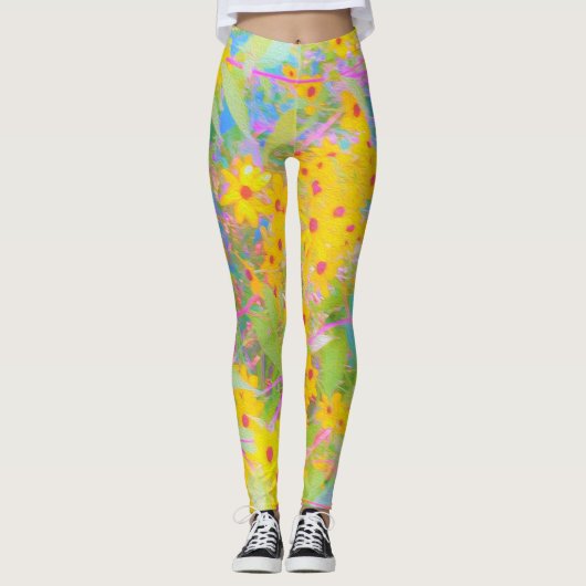  Gele en Rode Bloemen met Turquoise Leggings (Voorkant)