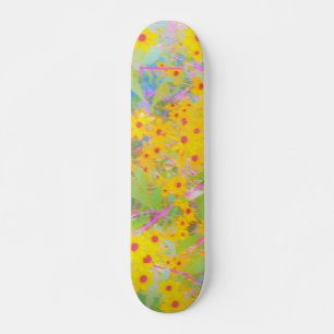 Gele en Rode Bloemen met Turquoise Persoonlijk Skateboard