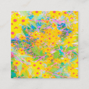 Gele en Rode Bloemen met Turquoise Vierkante Visitekaartje