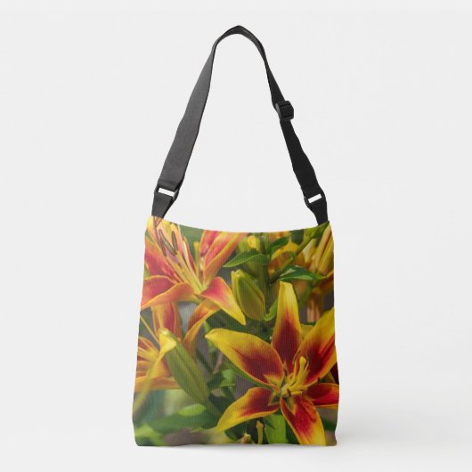 Gele en Rode Daglel Bloemstuk Crossbody Tas (Voorkant)