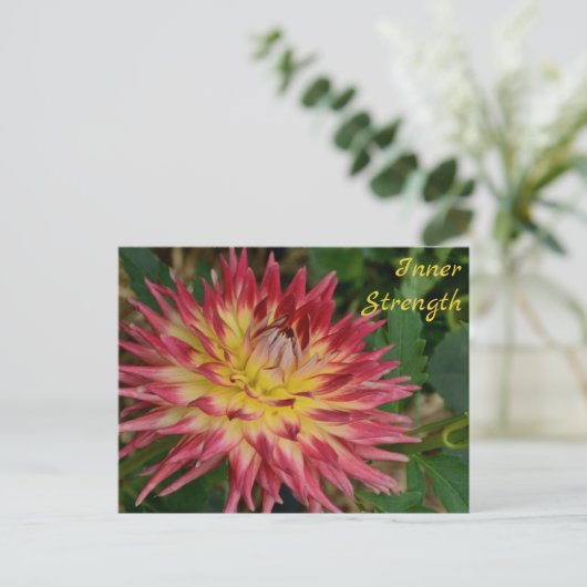 Gele en rode Dahlia Bloem Botanische Bloemen Briefkaart (Staand voorkant)
