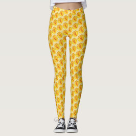 Gele en rode dahlia bloemen zomer leggings