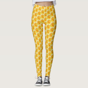 Gele en rode dahlia bloemen zomer  leggings