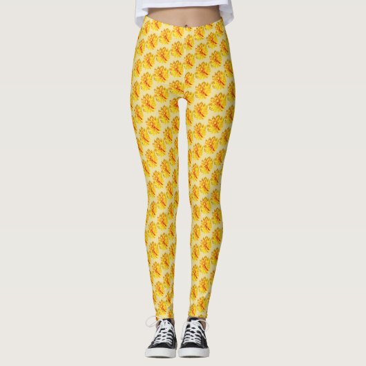 Gele en rode dahlia bloemen zomer leggings (Voorkant)