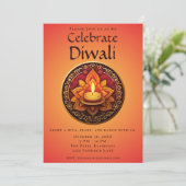 Gele en Rode Diya Diwali Uitnodiging voor viering (Staand voorkant)