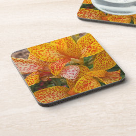 Gele en rode gespikkelde Canna Lily Floral Bier Onderzetter