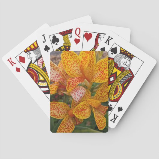 Gele en rode gespikkelde Canna Lily Floral Pokerkaarten (Achterkant)